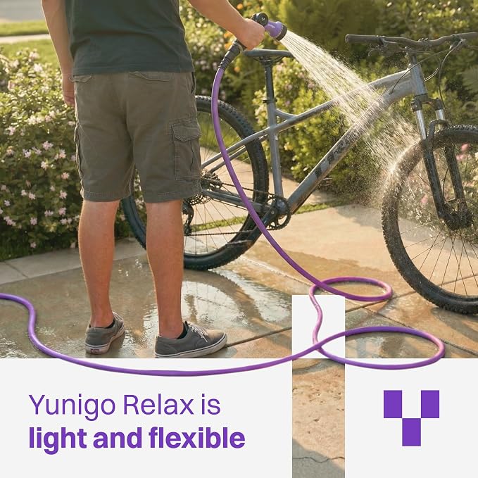 RELAX 100ft Expandable Purple Garden Hose – Lightweight No-Kink Design with Durable Aluminum Couplings, Spray Nozzle & Hose Mender for Home & Garden Watering