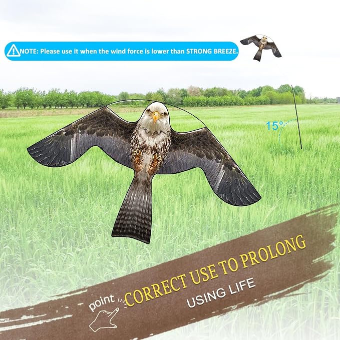 Bird Hawk Flying Kite with Pole Crops Farm Protector Bird Scarer Flying Kite with 4m Pole-Style B