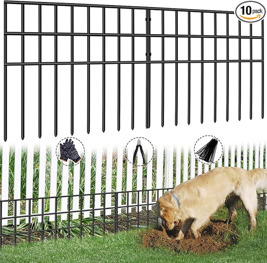 10 Panels Animal Barrier Fence, 14ft(L) x 13in(H) No Dig Garden Fence for Dog Rabbit, Rustproof Anti Digging Barrier, Garden Edging Border Ground Defense for Outdoor, Yard, Patio