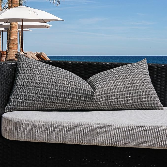 Kevin Textile Outdoor Waterproof Throw Pillow Covers 14x36 Inch Pack of 1 Boho Farmhouse Decorative Long Lumbar Cushion Covers for Garden Patio Tent Balcony Bench Couch Sofa, Dark Grey