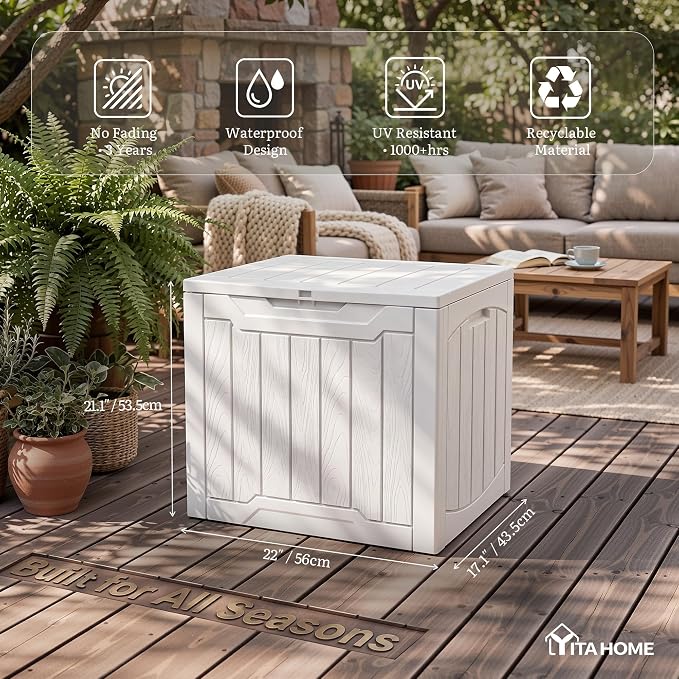 YITAHOME 31 Gallon Deck Boxes Set of 2, Lockable Outdoor Storage Bins for Patio Cushions, Garden Tools, Weather-Resistant Resin Storage Solution, White