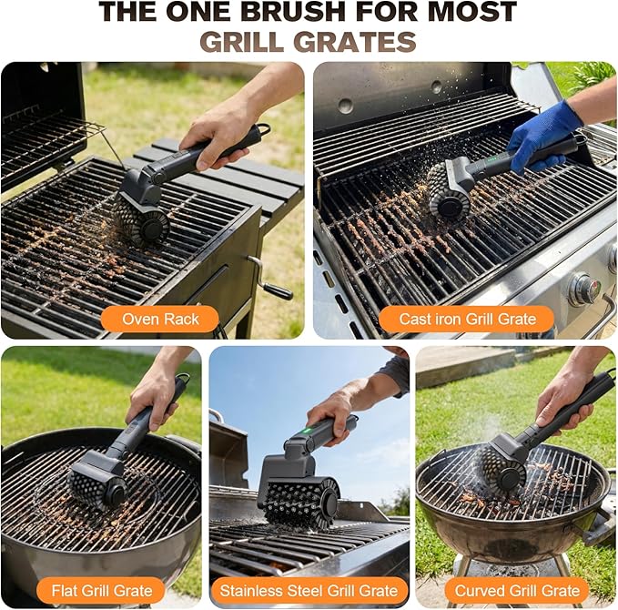 Electric Grill Brush for Outdoor, Electric Grill Cleaner with 2 Heads, 3-Speed & Angle Adjust Cordless BBQ Grill Brush, 150Mins Runtime Grill Cleaning Brush for Outdoor Barbecue Grates