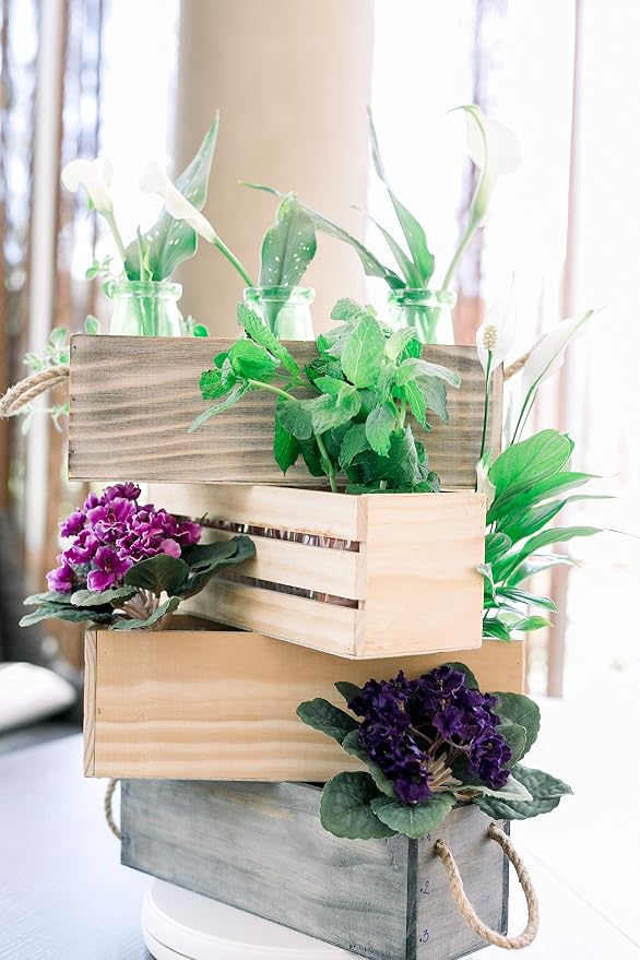 Wooden Planter Box, Rose Wood, Plastic Liner l Garden Decor l Restaurant and Wedding Decorations l Wedding Bouquets, Table Centerpiece, 12 x 4 Inches, (Rectangular) (12x4 Set of 4, Rose Wood)