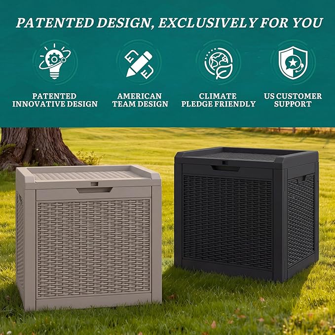 YITAHOME 35 Gallon Outdoor Deck Box, Lockable Waterproof Storage Box, Resin Storage Bin for Patio Cushions, Gardening Tools, UV Resistant, Brown