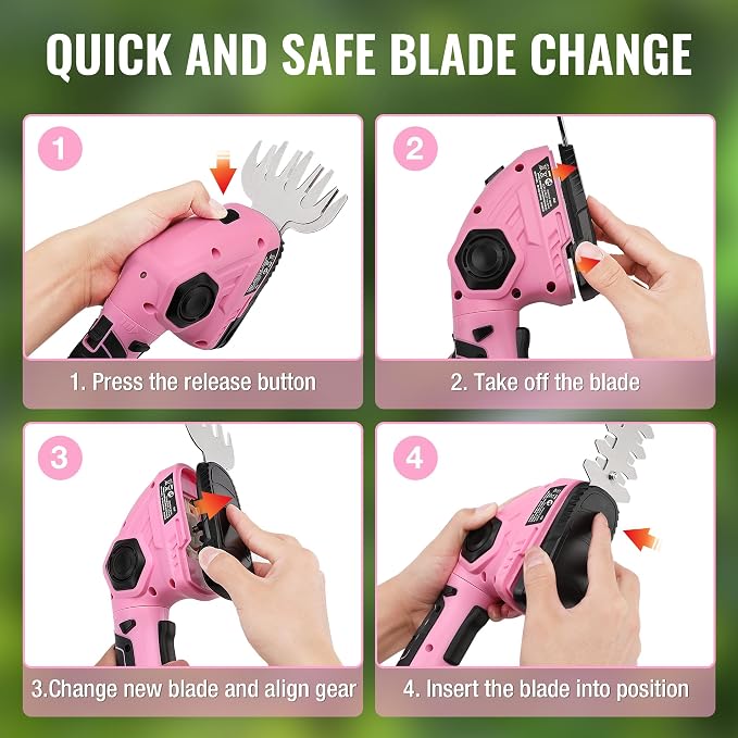 WORKPRO Pink Cordless Grass Shear & Shrubbery Trimmer - 2 in 1 Handheld Hedge Trimmer 7.2V Electric Grass Trimmer Hedge Shears/Grass Cutter 2.0Ah Rechargeable Lithium-Ion Battery - Pink Ribbon