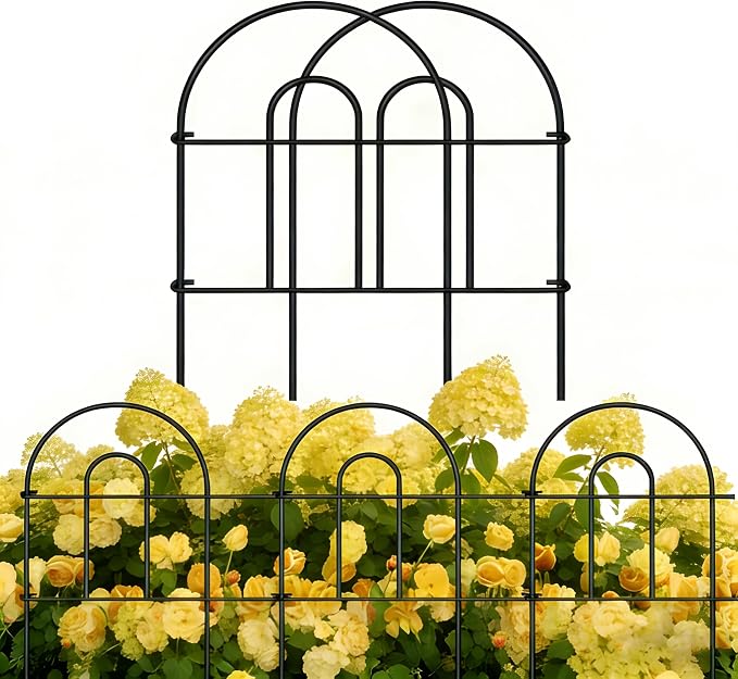 24in(H)×50ft(L) Black Decorative Garden Border Fence Total 35 Panels No Dig Metal Folding Fence Panel Garden Edging Border Fence for Animal Barrier Fencing Flower Bed Yard Patio