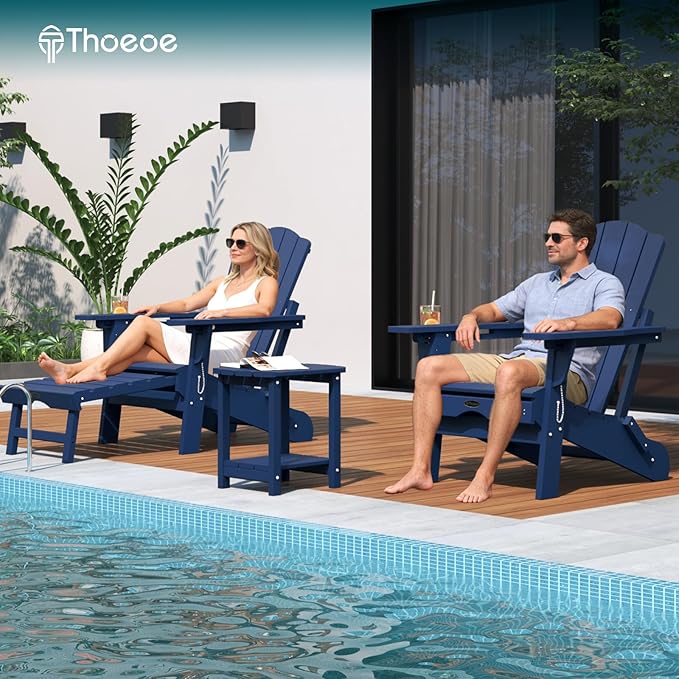 THOEOE Adirondack Outdoor Side Table, 2-Tier Sturdy Patio End Table Weather Resistant, Morden Side Table for Patio, Pool, Porch, Navy Blue