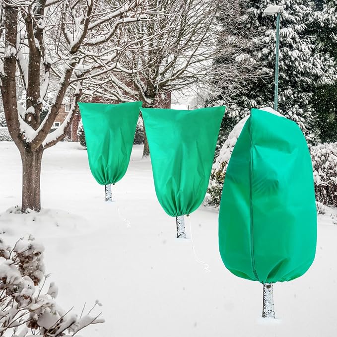 Homimp Plant Covers Freeze Protection, 4 Pack Frost Covers with Zipper Drawstring (23.6" x 31.5") Plant Protection Cover Bags for Outdoor Winter Frost Cold Weather Shrubs Trees Jacket Covers(Green)