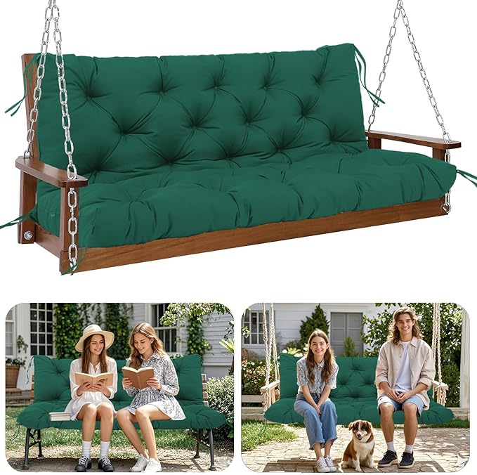 Premium 5" Thick Waterproof Outdoor Swing Cushions Sturdy Durable 2-3 Seat Replacement Porch Swing Cushions with Backrest&Ties Bench Cushion for Outdoor Furniture Backyard Patio(48x40inch)