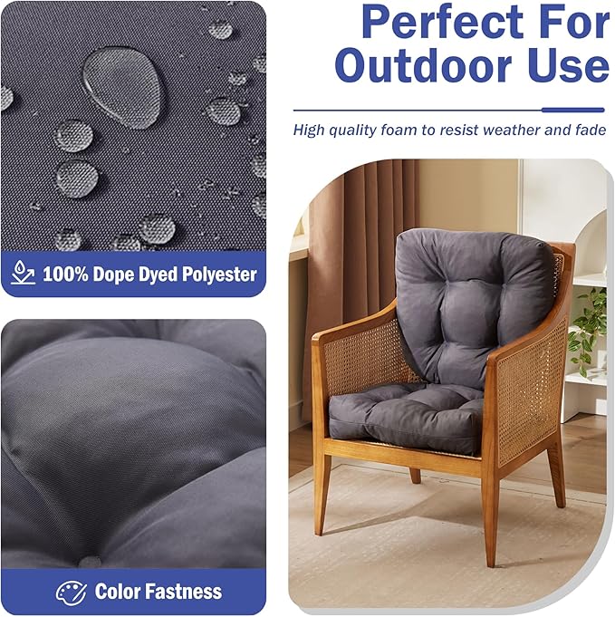 IPYNBAP Outdoor Chair Cushions Set of 2, Patio Chair Cushions with Ties, 17x17+4” Tufted Outdoor Seat Cushions, Waterproof Patio Furniture Cushions, Outdoor Dining Chair Pads, Dark Grey