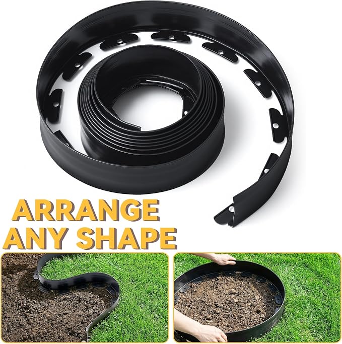 GOTGELIF Landscape Edging Border Kit No Dig, 3'' x 20FT, Black Garden Edging with 25 U-Shaped Nails for Lawn, Flower Beds, and Yard Borders