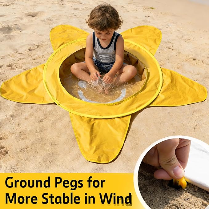 RunNico Pop Up Beach Pool, Portable Toddler Beach Pit with Water Bag and Storage Bag, Cute Shape Beach Pool Puddle for Outdoor Summer Beach Camping Traveling Vacation (Starfish)