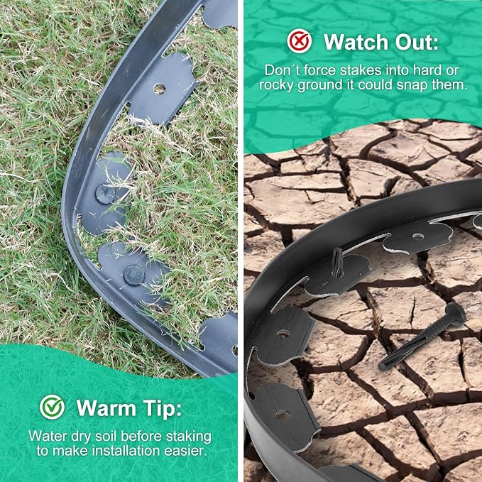 2 Inch x 100FT Garden Edging Kit with 90 Spikes for Landscaping, Plastic Lawn Edging Border for Flower Beds, Tree Rings, Pathways, Black