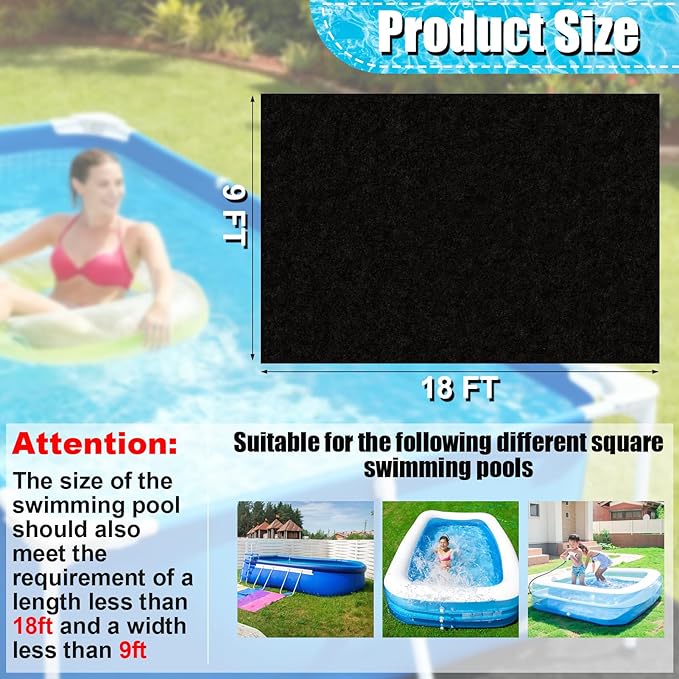 VICAMB 18 x 9ft Rectangular Pool Liner Pad for Above Ground Swimming Pools,250g/㎡ Heavy Duty Pool Ground Mat Under Pool Pad,Pools Bottom Liner Protector to Prevent Puncture and Extend Liner Life