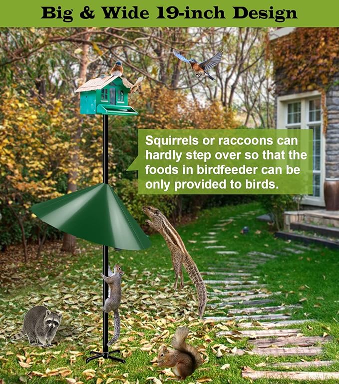 19 Inch Wide Squirrel Baffle for Bird Feeder Pole, Outside Pole Mount Stopper & Bird House Guard for Outdoor Shepherd’s Hook, Green, 1 Pack