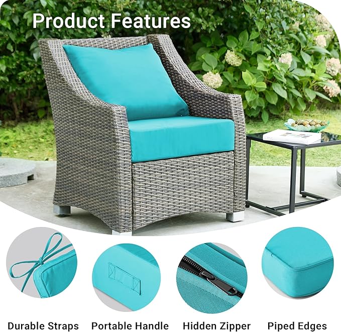 IPYNBAP Outdoor Cushions for Patio Furniture,Outdoor Seat Cushion Set 24 x 24 x 5.75 Inch,Waterproof & Fade Resistant Outdoor Chair Cushions,Deep Patio Chair Cushion with Removable Cover,Teal