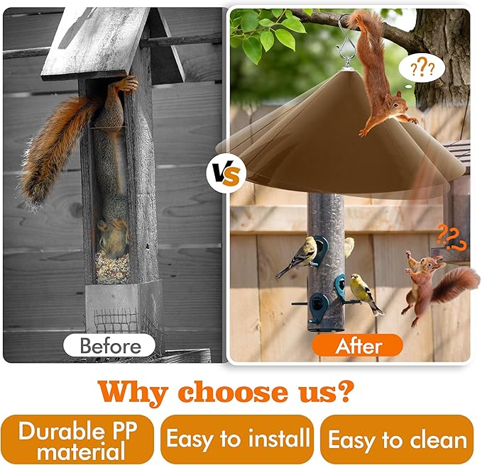 Bird Feeder Rain Guard,Squirrel Baffle,Squirrel-Proofs for Outside Shepherd's Hooks,Hanging Baffle for Feeder Pole 19-Inch (Brown)