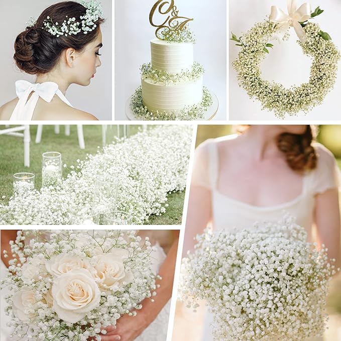 Yastouay Babys Breath Artificial Flowers, 12Pcs Fake White Babys Breath Flowers Artificial Bulk, Real Touch Faux Babies Breath Gypsophila Bouquet for Wedding Floral Arrangement Party Decor