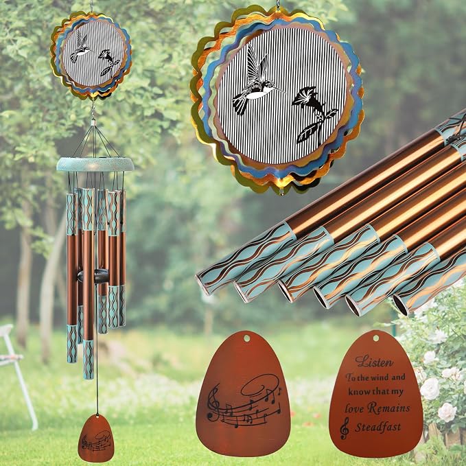 Aoedelyart Wind Chimes for Outside with 3D Animations Hummingbird Wind Spinner,37" Memorial WindChimes Outdoor Hanging Decor,Hummingbird Gift for Women Mom Grandma Wife,Garden Ornaments