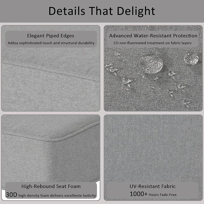 COZYVIDA Outdoor Deep Seat Cushion Set of 2, 22"x24" Seat & 23"x19" Back, C0 Water-Resistant Breathable Fabric, UV-Resistant 1000+ Hrs, 30D Foam with Recycled Fiber Fill,Light Grey