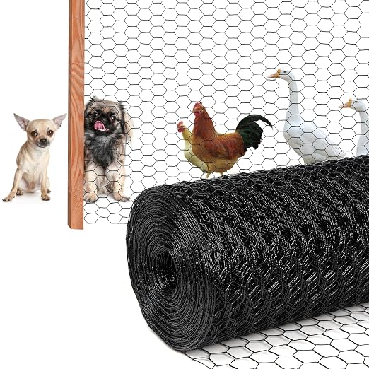 Black 19GA Chicken Wire 36inx150ft, Chicken Wire Fencing, Chicken Fence, PVC Coated Chicken Wire, PVC Coated Wire Mesh for Animal/Rabbit/Floral/Chicken Coop/DIY Projects.