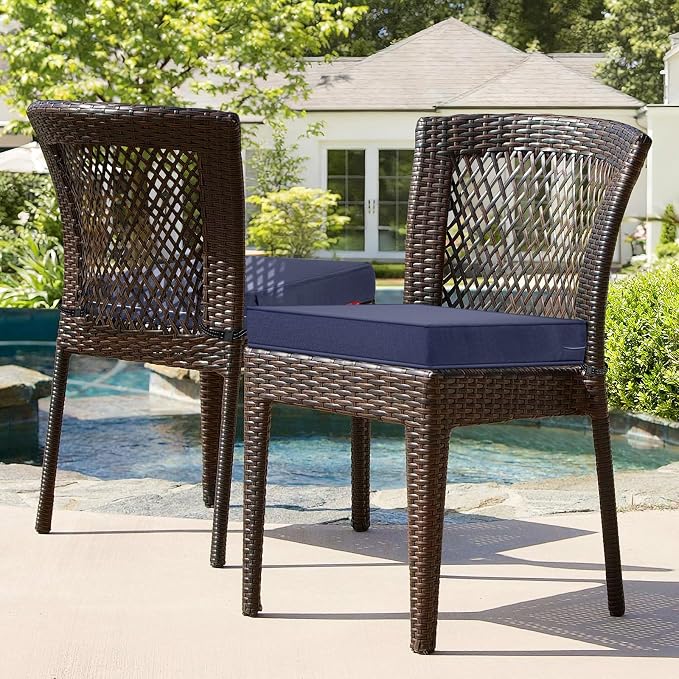 Patio Chair Cushions 19x19 Inch, Water Repellent Outdoor Seat Cushions with Adjustable Straps, Fade Resistant Replacement Cushions for Garden Deck Sofa Couch, Set of 2, Blue Grey