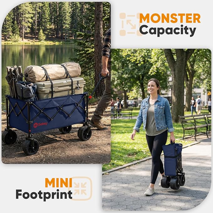 Sekey 150L Wagons Carts Foldable with Big All-Terrian Beach Wheels, Collapsible Heavy Duty Wagon, Extra Large Folding Wagon, Foldable Wagon for Camping, Garden, Sports. Royal Blue