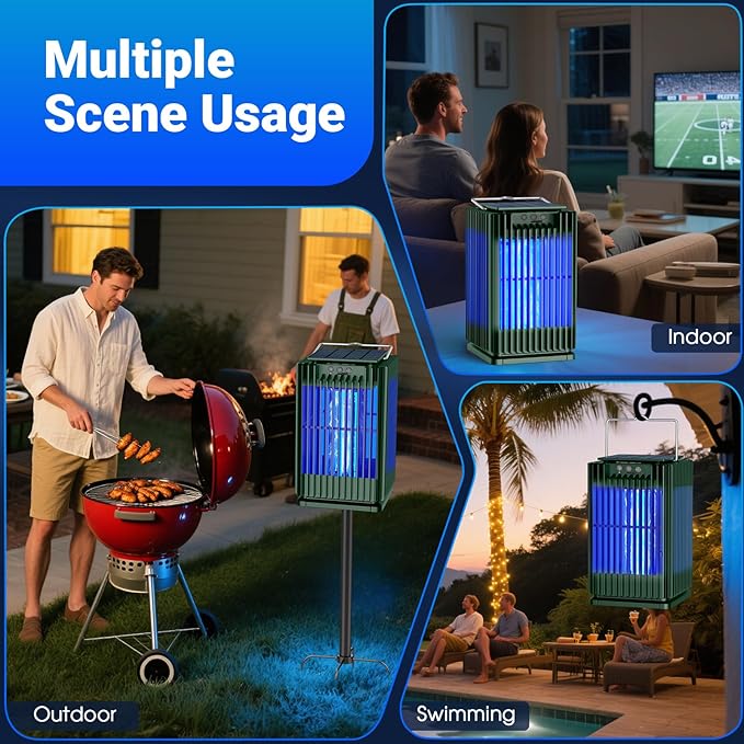 Solar Bug Zapper Outdoor, Solar Mosquito Zapper Outdoor with Ground Bracket, Cordless Waterproof Fly Zapper with Illuminated Light, 5000mAh Rechargeable Mosquito Killer