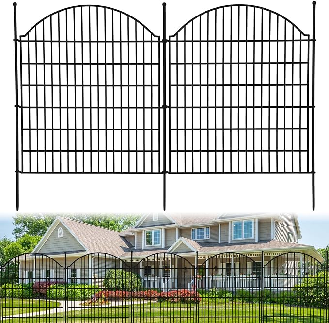 GarveeTech 15 Panels No Dig Garden Fence,32 in (H) x 35.4 ft (L), Garden Fences and Borders,Rustproof Metal Animal Barrier Ground Stakes Fencing for Garden, Patio, Flower Bed