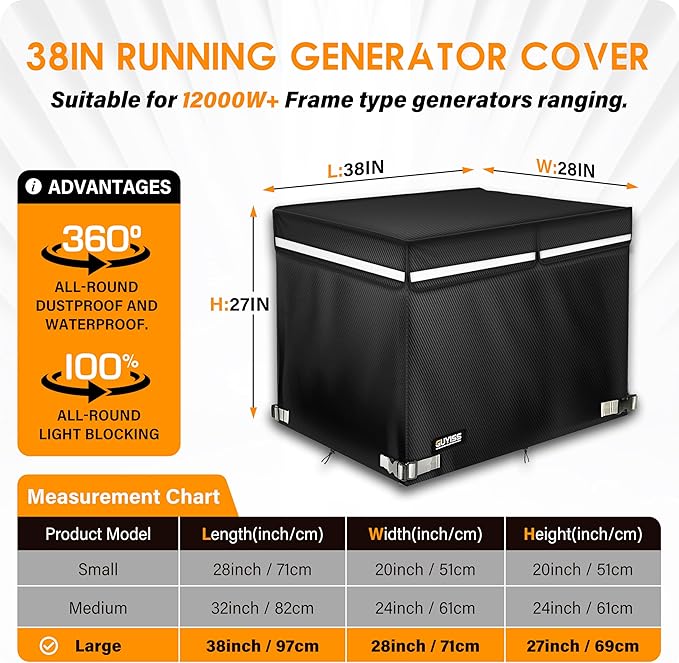 2025 Upgrade 900D+210D Heavy Duty Thicken Fabric. GUYISS Generator Cover, 32x24x24 inch Generator Covers While Running, Top Can Be Opened for Refueling. All-weather Generator Protective Cover.Black