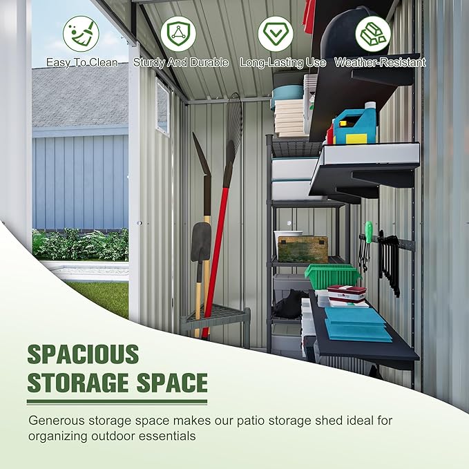 KEIKI Storage Shed 6x4 FT, Small Metal Tool Shed for Outdoor Storage, Galvanized Steel Garden Shed with Lockable Doors for Patio, Backyard, Lawn, Dark Grey