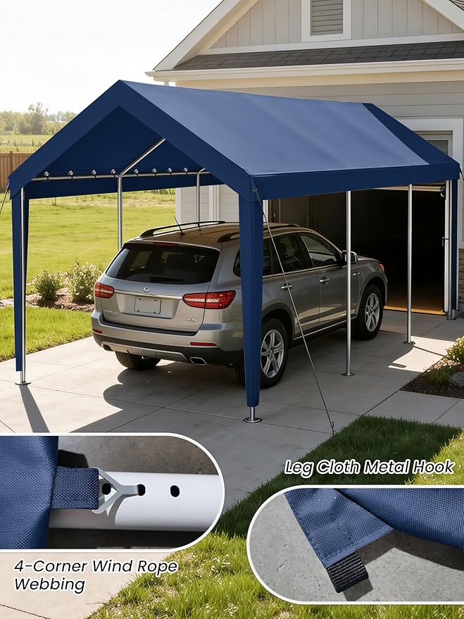 10 x 20 Ft Carport Replacement Cover, Heavy Duty Outdoor Car Tarp Canopy, Waterproof & UV Protected Tear Oxford Tarp with Ball Bungees (Frame is Not Included)