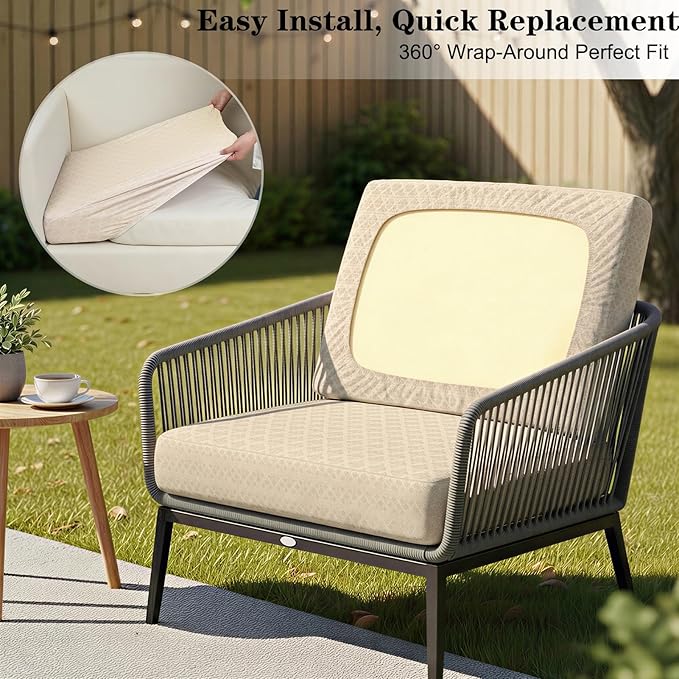 8-Piece High Elastic Outdoor Cushion Covers - Full Set Stretch Replacement Slipcovers for Seat & Back Cushions - Universal Fit for 4-Person Patio Sofa, Fits 20-27" Wide