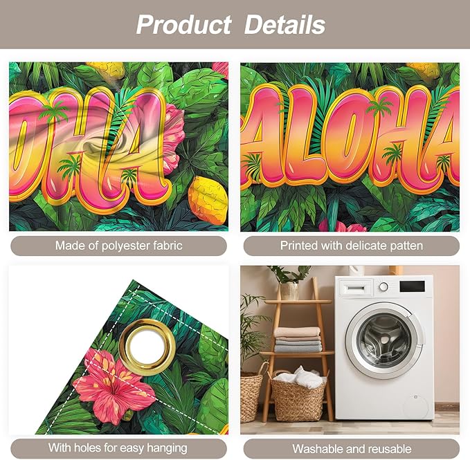 7 * 16FT Summer ALOHA Garage Door Cover Decorations Sunset Palm Trees Garage Door Banner for Outdoor Indoor Summer Party Photography Backdrop