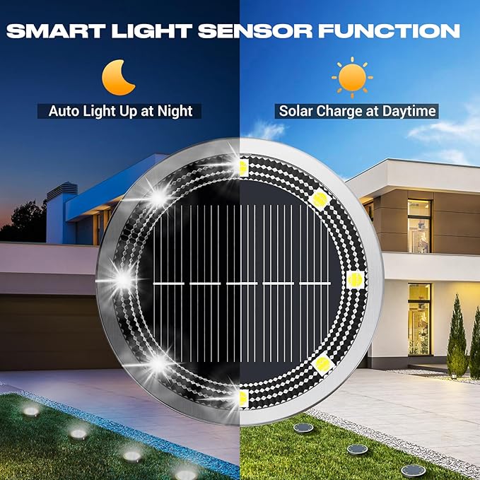 Peasur Mini Solar Ground Lights Outdoor, 4 Pack Flat Solar Powered Disc Lights, IP68 Waterproof, Anti-Rust, Landscape Lighting for Pathway Garden Yard Lawn Walkway Landscape Driveway, Cool White
