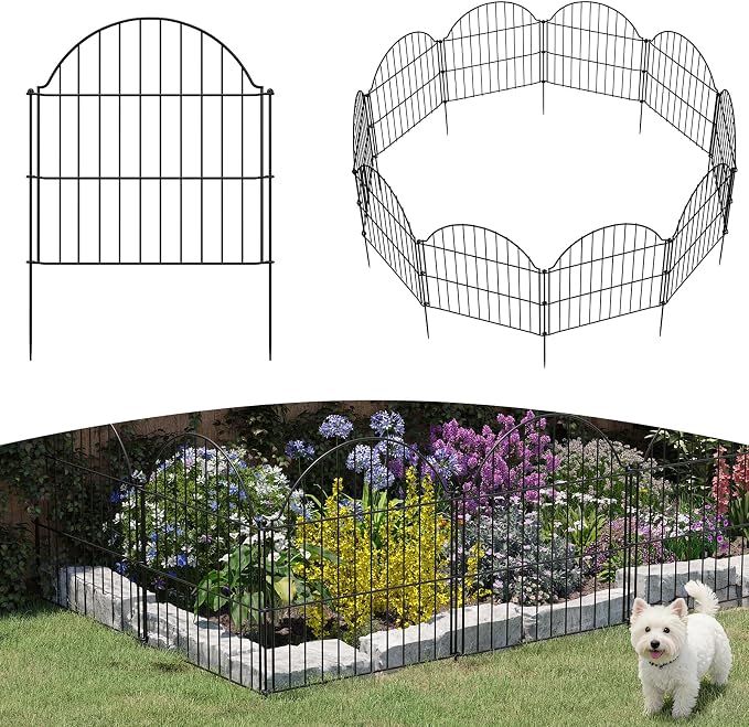 Garden Fence Panels, 24in H x 19.36ft L, 10 Panels Rust-Resistant Decorative Garden Fence, No Dig Small Garden Fence, Animal Barrier Fence for Garden Yard Flower Bed Patio Outdoor