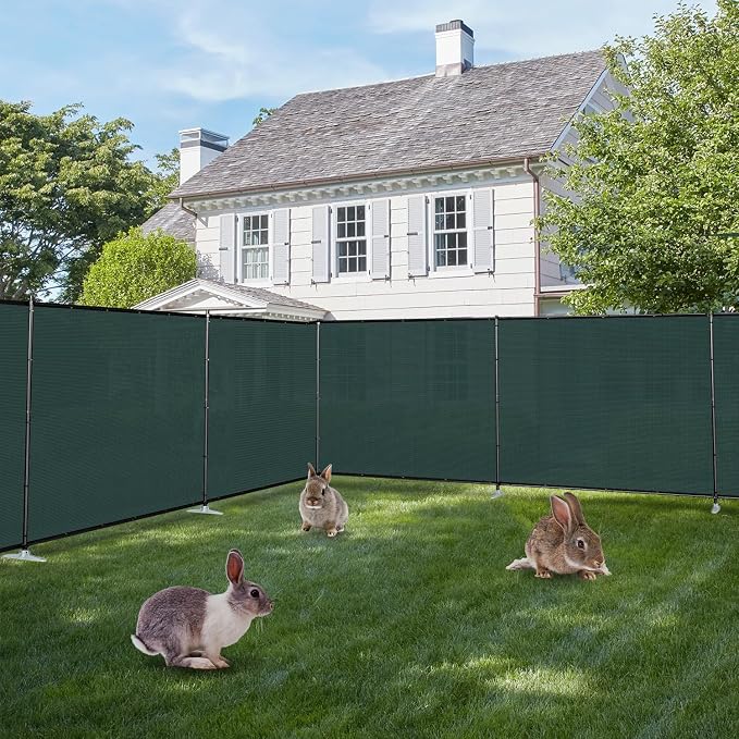 E&K 6'x12' Outdoor Privacy Screen Fence Panel Freestanding Backyard Patio Privacy Pool Fencing Temporary Garden Dog Fence with Iron Poles and Rails (Green)
