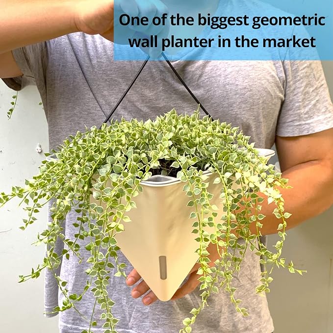 LaLaGreen Bundle- 2 Pack, 12 Inch White Geometric Self Watering Pot + 7 Pack, Small Medium Large Planter Rectangular Window Plastic Boxes Plant Herb Flower Holder Modern Stylish Hanging Indoor Decor