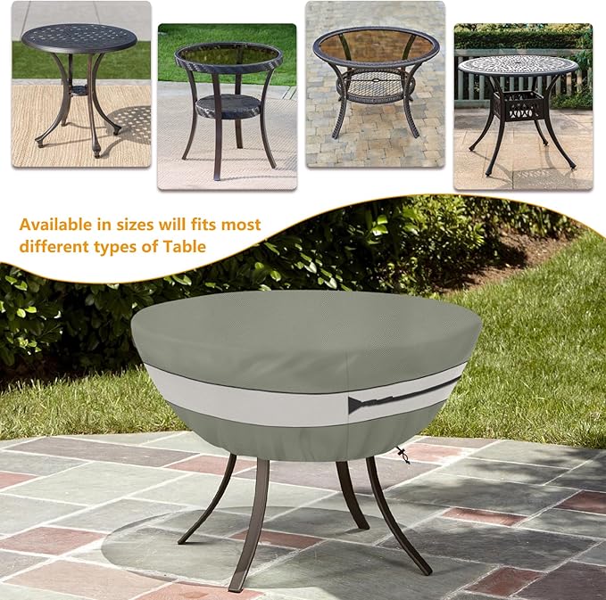 Round Patio Table Cover,Suitable for 36 Inch Diameter Patio Round Table,Waterproof Heavy Duty Round Outdoor Coffee Table Cover,Grey Green