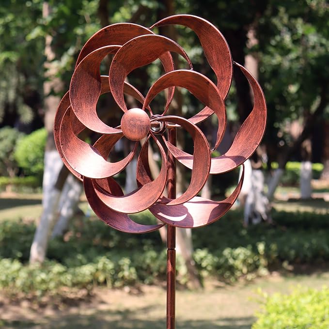Metal Wind Spinner Willow Leaves for Patio Lawn Outdoor Yard Lawn Garden | 360 Degrees, Swivel Classical Design, 63x13 inches