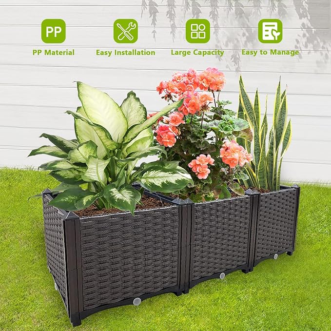 Raised Garden Bed Large Planters for Outdoor Plants Rectangular Elevated Planter Boxes Patio Balcony Deck for Planting Flowers, Vegetables, Tomatoes, and Herbs