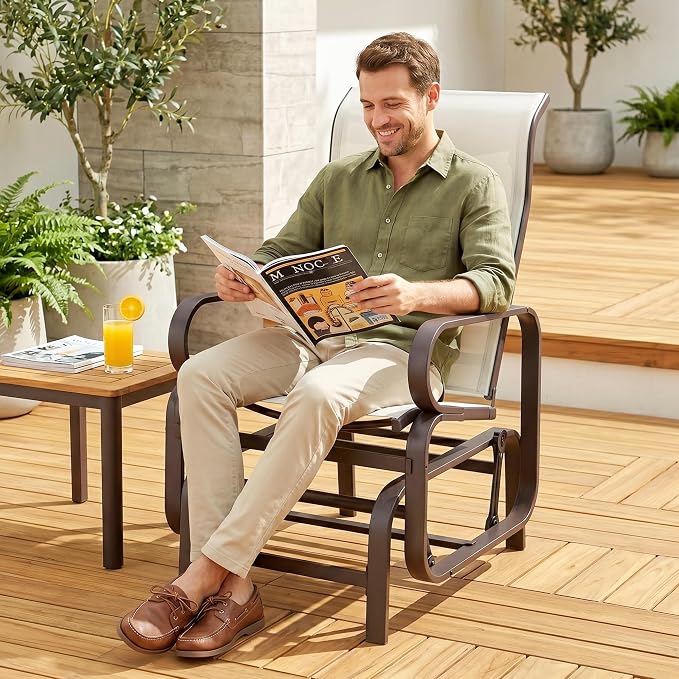 Outsunny Outdoor Glider Chair, Gliders for Outside Patio with Smooth Gliding Mechanism and Lightweight Construction for Backyard, Beige