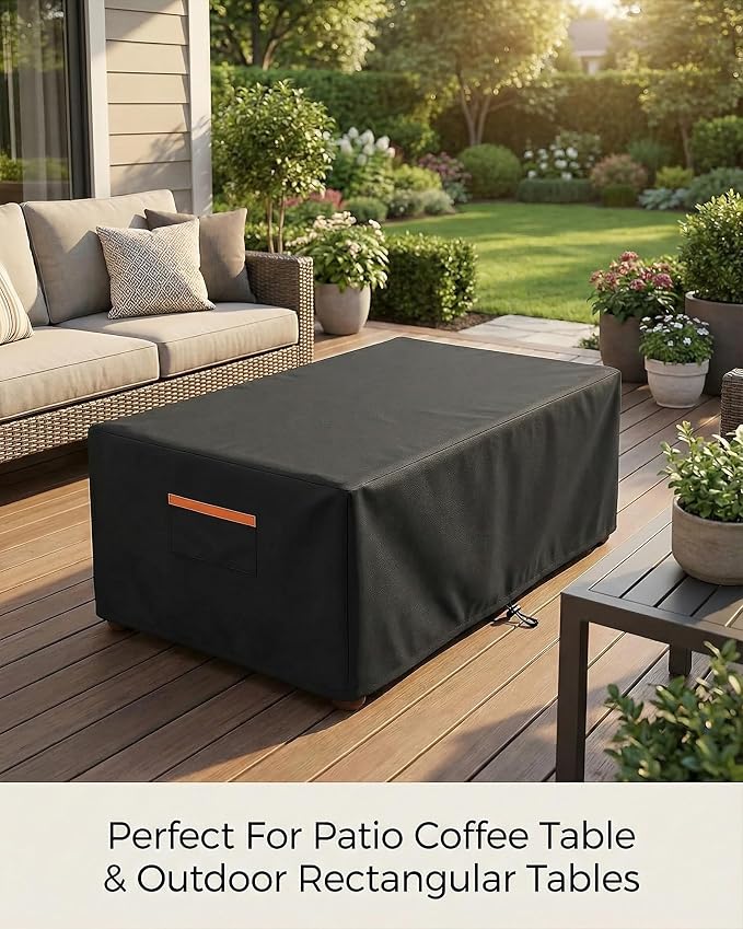 Patio Coffee Table Cover, Waterproof Outdoor Furniture Cover Heavy Duty 600D with Windproof Buckles, UV & Fade Resistant All-Weather Protection for Rectangular Patio Tables 48 x 28 x 16 Inch, Black