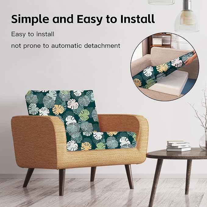 8Pcs Patio Cushion Covers,Outdoor Cushions Covers,Stretch Cushion Covers Replacement, Washable and Reusable Furniture Protectors(Green Charm)