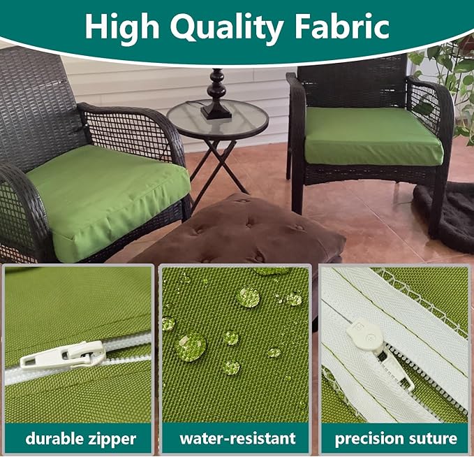 FLYMEI Patio Cushion Covers 18x18x2 Waterproof Outdoor Cushion Cover Replacement 2Packs Outdoor Seat Cushion Slipcover for Rattan Chair Sofa, Green