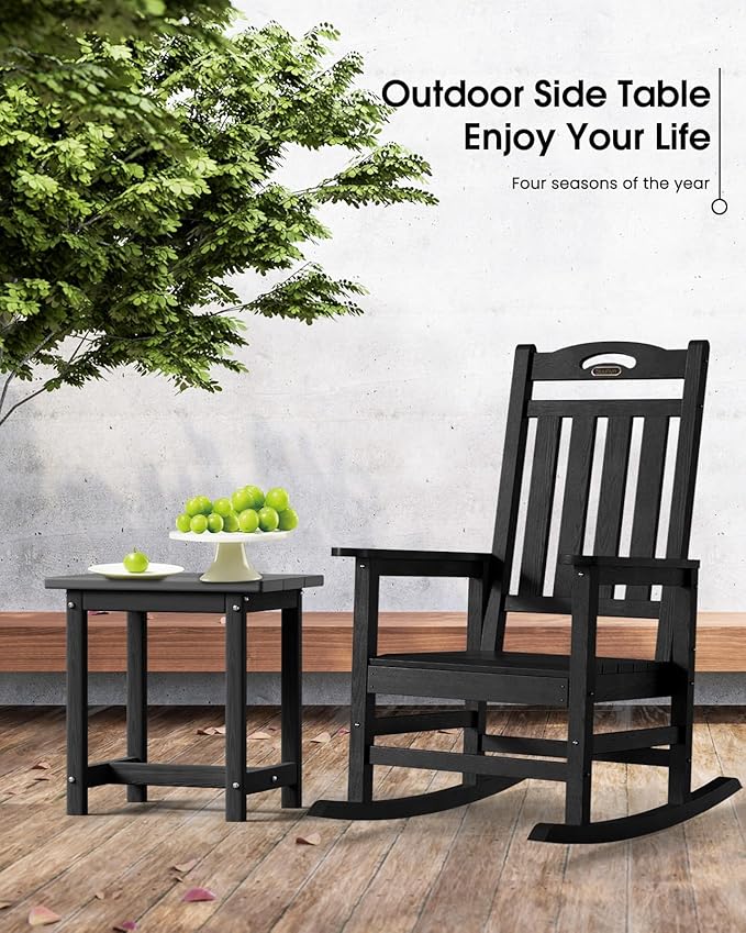 Outdoor Side Table – 17" HDPE Adirondack Side Tables,Sturdy Small Outdoor Porch Tables, Weather-Resistant & Easy Assembly Patio End Table for Garden, Balcony, Porch & Poolside (Black)