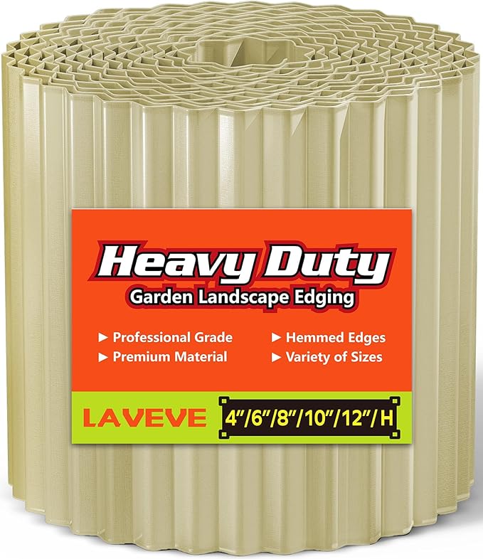 LAVEVE Corrugated Metal Garden Edging 10" x 20Ft, Landscape Edging Border for Lawn, Flower Bed, Garden Fence, Paver Edging (Cream)