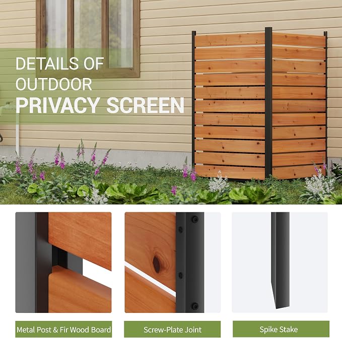 Wood Privacy Screen,No Dig Outdoor Garden Fence,Great for Hiding Trash Cans and Air Conditioner,Decorative Patio Privacy Screen for Backyard,Balcony (Reddish Brown)