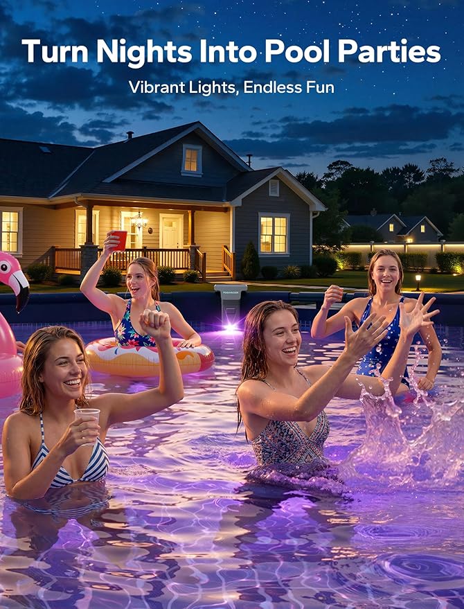 Solar Pool Lights for Inground & Above Ground Pool, 10-Color 4-Mode LED Pool Lights, Underwater Swimming Pool Lights with Timer, Submersible Pool Lights with Remote, Waterproof Design (Black, 1 Pack)