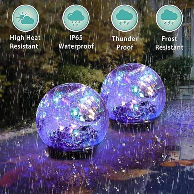 SyouHome Solar Garden Lights Outdoor Waterproof, 4 Pack 30 LEDs Cracked Glass Ball Light, Ground Landscape Garden Decor, Solar Globe Decorative for Pathway/Patio/Lawn/Yard (Multicolor)